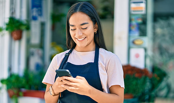 pharmacy woman on smart phone